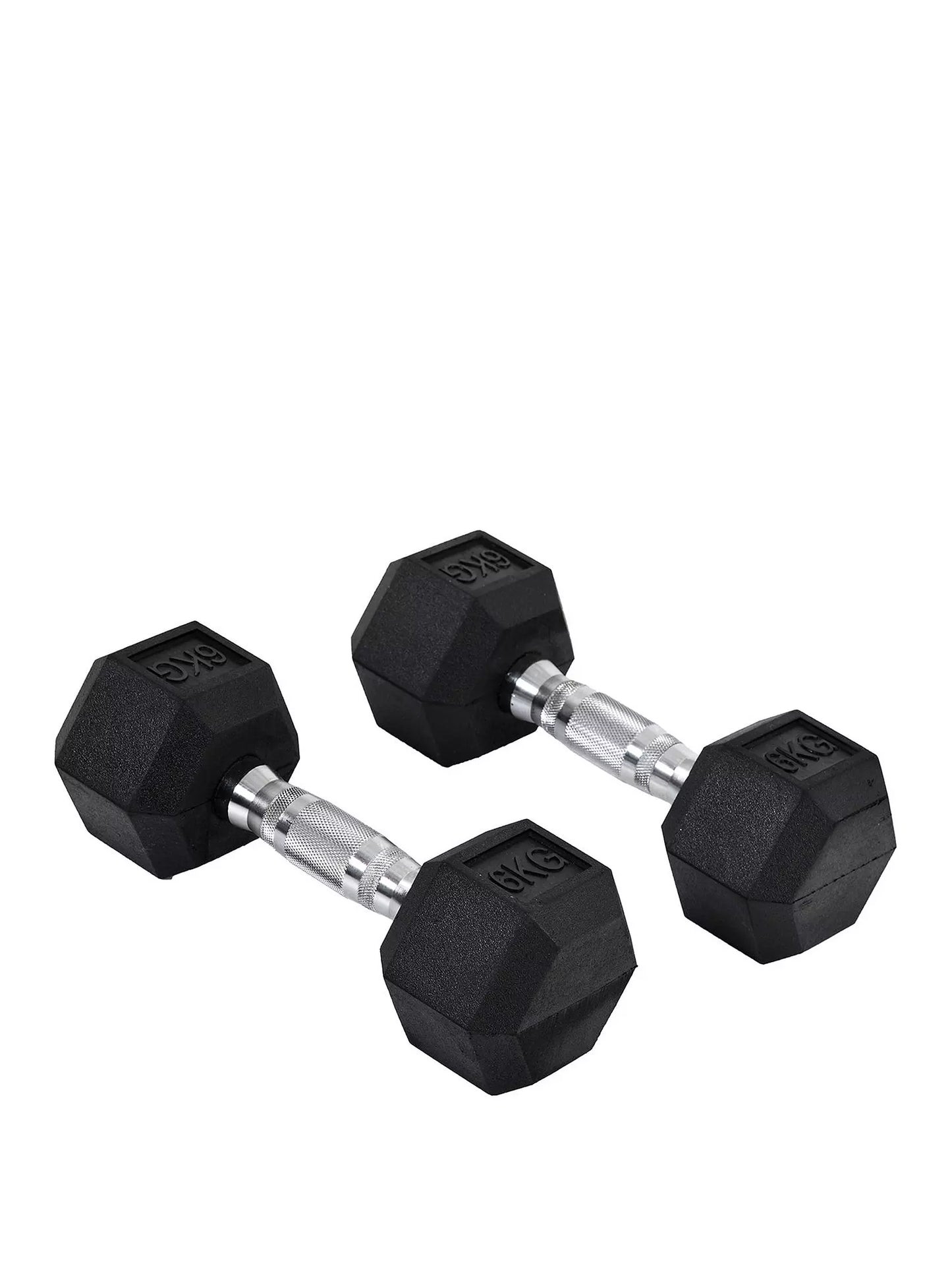 FLG Rubber Hex Dumbbells Knurled Chrome Handle Range of Pairs 6KG - 20KG