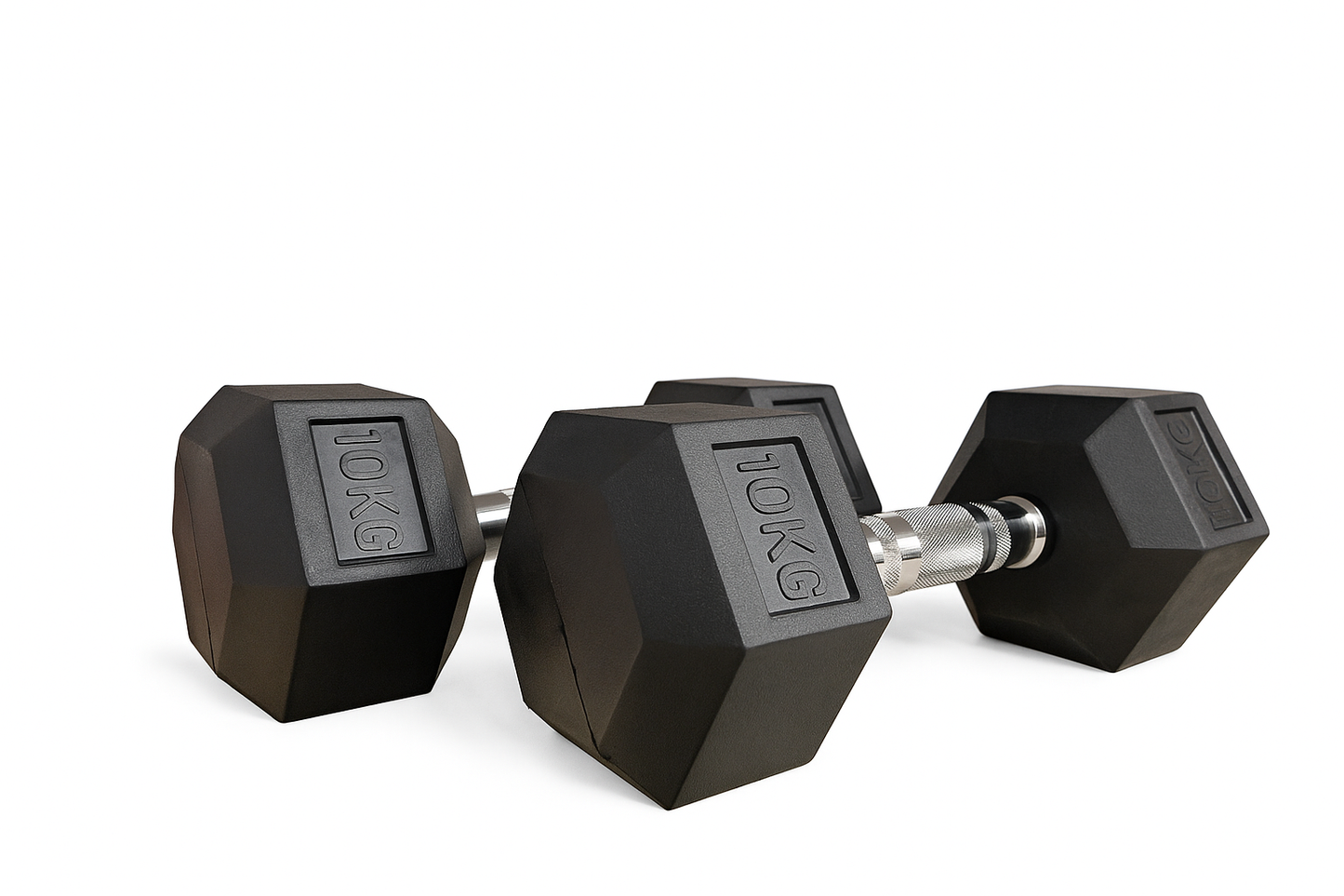 FLG Rubber Hex Dumbbells Knurled Chrome Handle Range of Pairs 6KG - 20KG