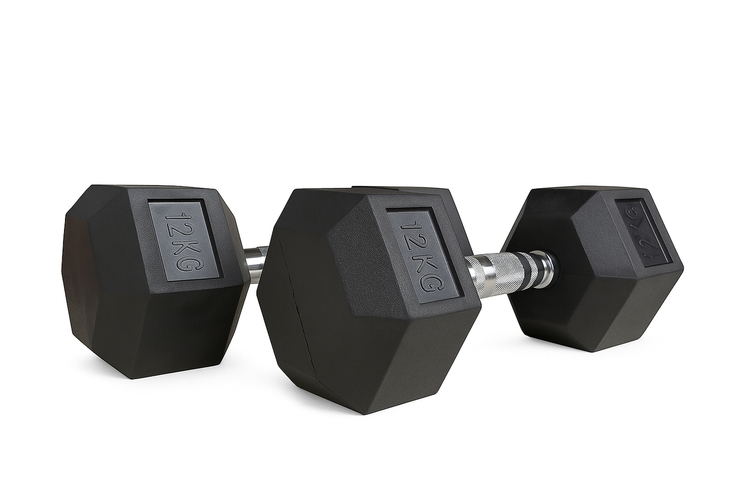 FLG Rubber Hex Dumbbells Knurled Chrome Handle Range of Pairs 6KG - 20KG