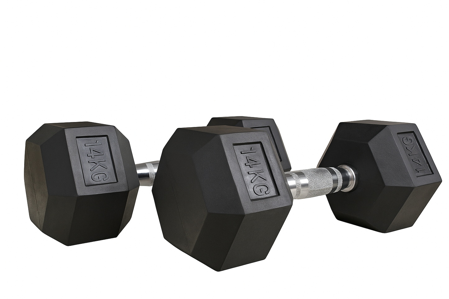 FLG Rubber Hex Dumbbells Knurled Chrome Handle Range of Pairs 6KG - 20KG