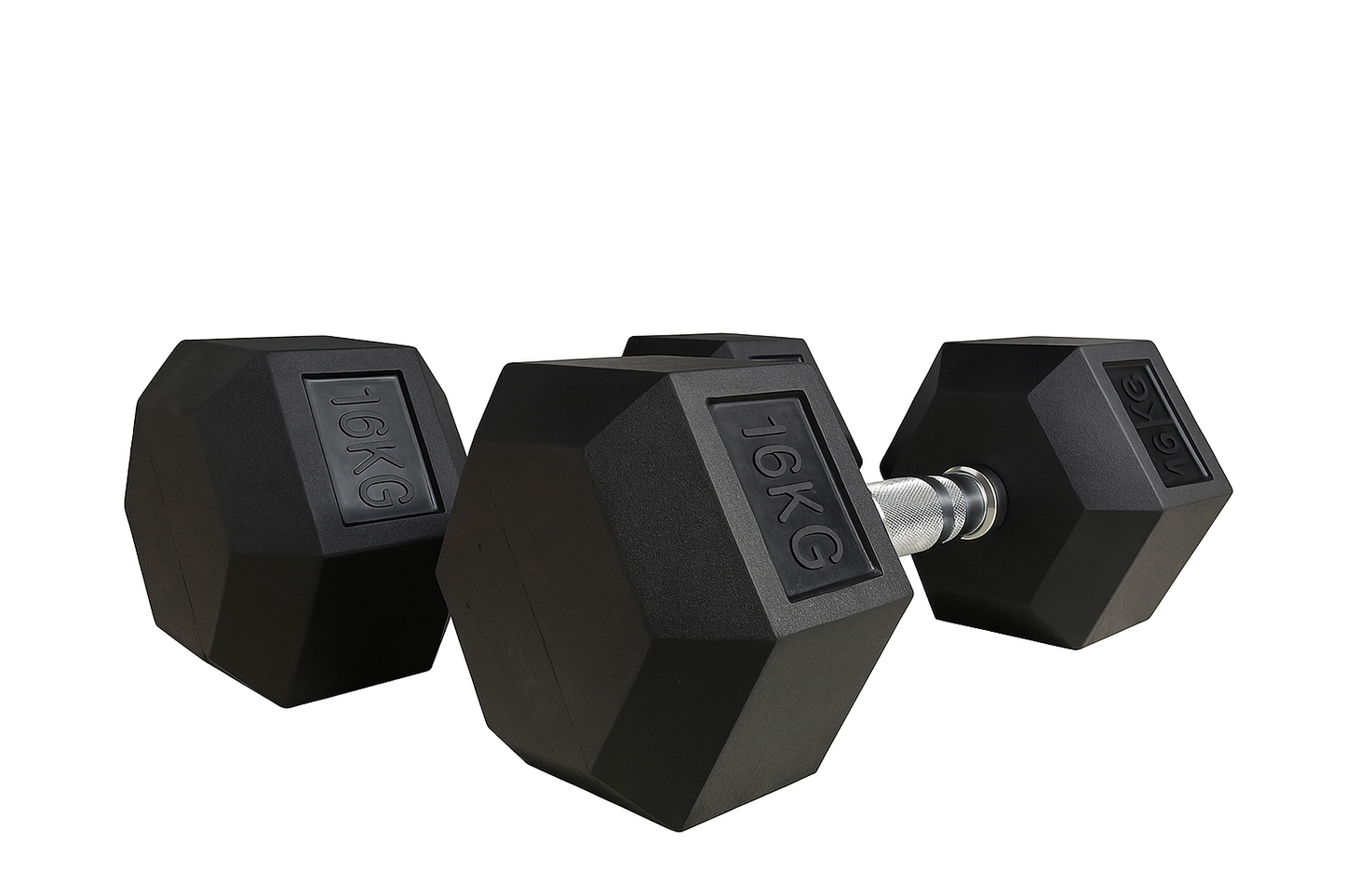 FLG Rubber Hex Dumbbells Knurled Chrome Handle Range of Pairs 6KG - 20KG