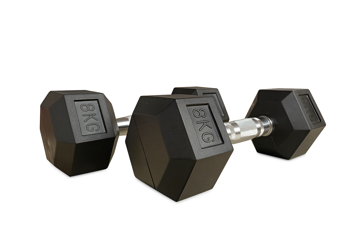 FLG Rubber Hex Dumbbells Knurled Chrome Handle Range of Pairs 6KG - 20KG