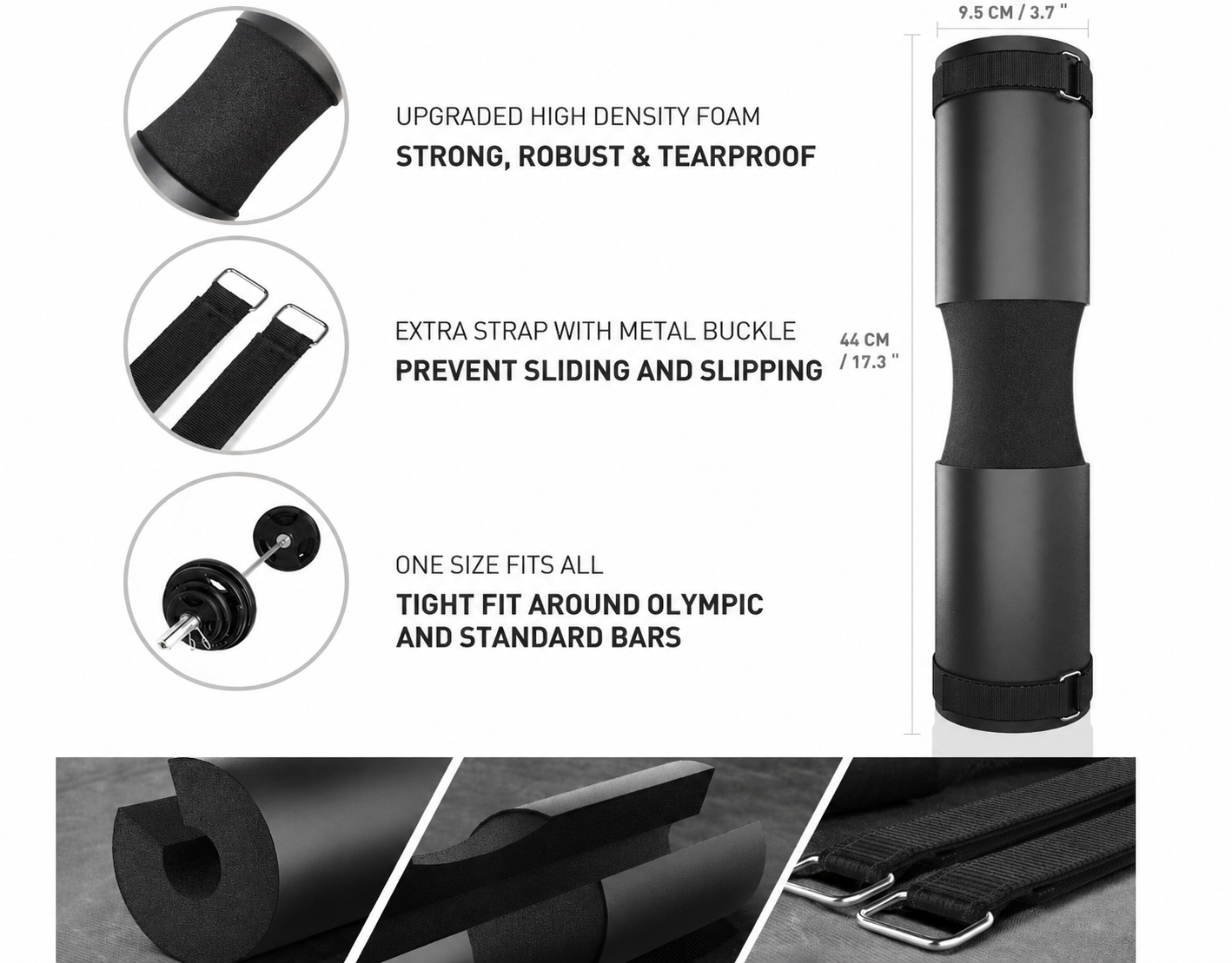 FLG Fitness Barbell Squat Pad, Extra Thick Foam Padding for Neck & Shoulder Support, Strength Training Equipment Workout Cover for Hip Thrusts, Weight Lifting Heavy Weight Squats