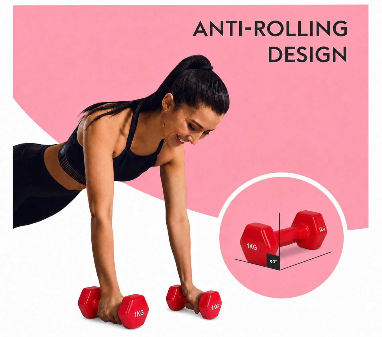 Cast Iron Vinyl Coated Dumbbells Pair Set 1kg Neoprene Hand Weights FLG Lifting Dumbbell Training Kit Set Home Gym Strength Core Fitness, Hexagon Anti-Slip Design Grip Workouts (1kg x 2)