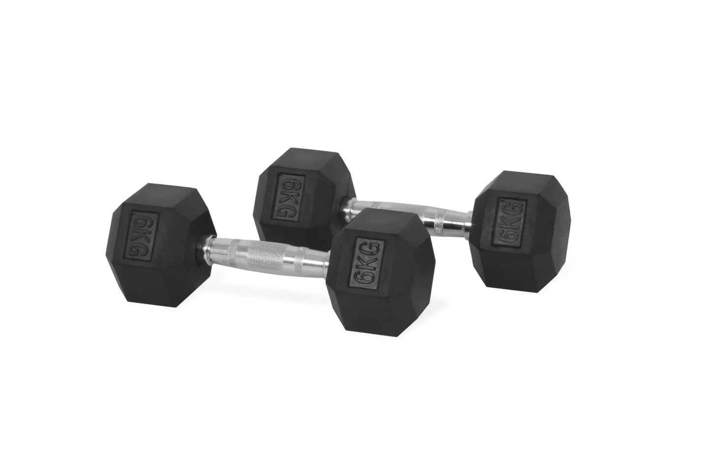 FLG Rubber Hex Dumbbells Knurled Chrome Handle Range of Pairs 6KG - 20KG